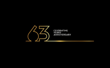 63 Years Anniversary logotype with golden colored font numbers made of one connected line, isolated on black background for company celebration event, birthday