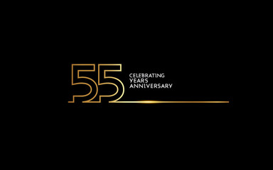 Fototapeta na wymiar 55 Years Anniversary logotype with golden colored font numbers made of one connected line, isolated on black background for company celebration event, birthday