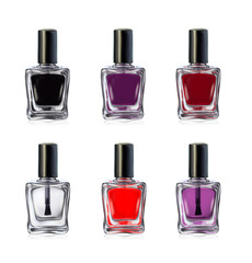 Nail polish bottles on white background vector illustration. Beauty set