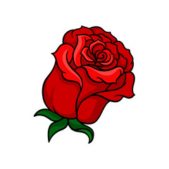 Vector icon of bloody-red rose. Bud of beautiful garden flower. Nature theme. Element for floral tattoo, sticker or postcard