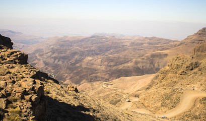 Sani Pass. Drakensberg. Mountain pass between the borders of South Africa and Lesotho. Autumn...