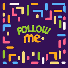 Trendy geometric elements memphis cards, 80s pattern.Inscription Follow me.