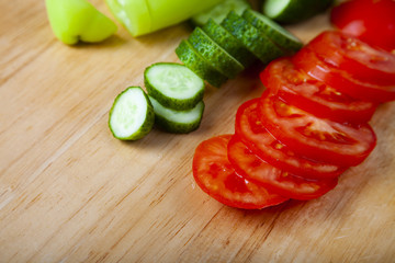 Sliced vegetables for salad