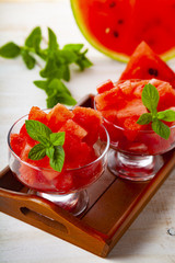 Pieces of watermelon and mint