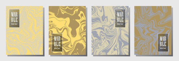 Fototapeta premium Party flyer or journal cover marble background patterns vector set.