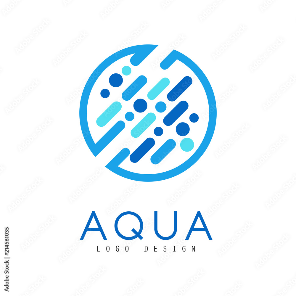 Sticker aqua logo design, brand identity template, ecology element for poster, banner, card, presentation ve