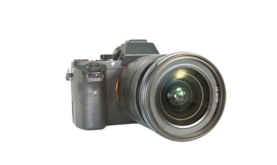 Fototapeta premium Photo mirrorless camera on isolated white background