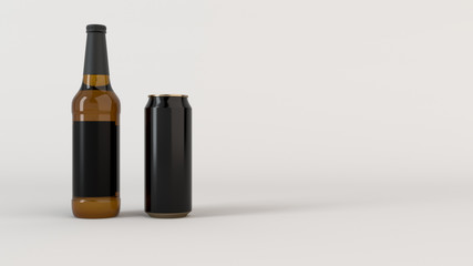 Mock up of beer bottle and can with blank label