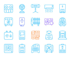 Hvac simple color line icons vector set