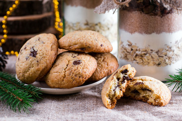 Chocolate Chips Cookies with a gift of cookie mix in a jar