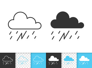 Rain thunderstorm simple black line vector icon