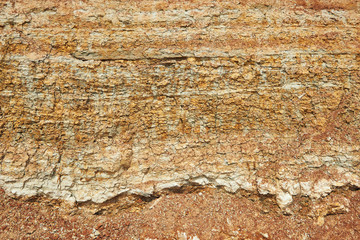 the texture of the dry clay at the sea cliff, sea coast with high hills, beautiful wild landscape