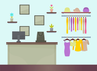 Cute Female Clothing Store Vector Illustration