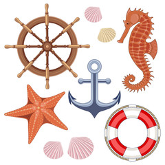 Set of vector images on a marine theme