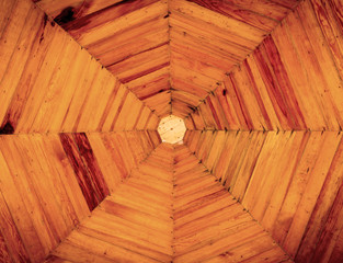 Wooden ceiling octagon home design sepia filter.