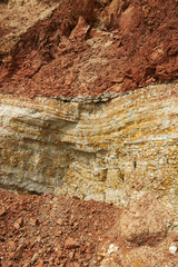 the texture of the dry clay at the sea cliff, sea coast with high hills, beautiful wild landscape