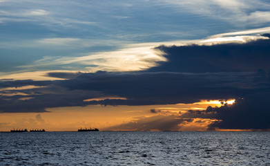 Colorful of sunset on sea scape background