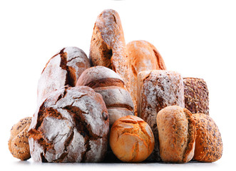 Composition with assorted bakery products isolated on white