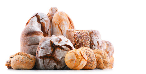 Composition with assorted bakery products isolated on white