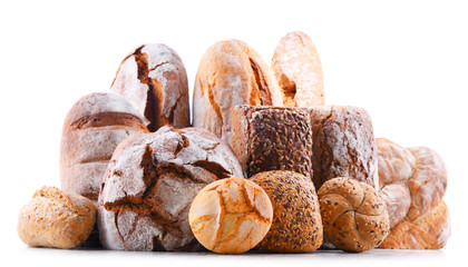 Composition with assorted bakery products isolated on white
