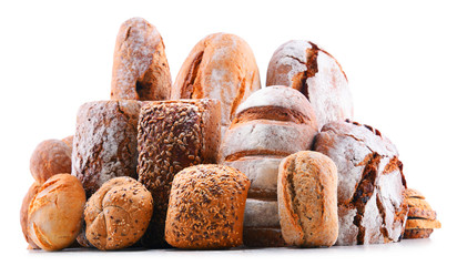 Composition with assorted bakery products isolated on white