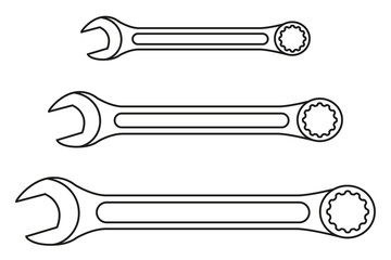 Line art black and white wrench set