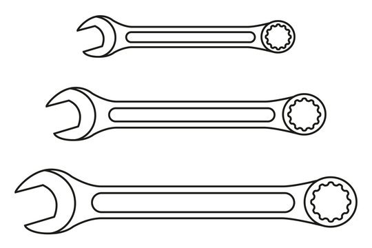 Line art black and white wrench set