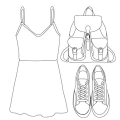 set of fashionable women's clothing, a backpack, a dress