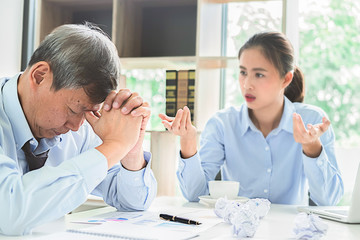 Business Manager blaming employee who getting stressed ,bad work, emotional pressure, mistake in...