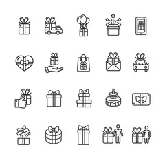 Fototapeta premium Present Gift Signs Black Thin Line Icon Set. Vector