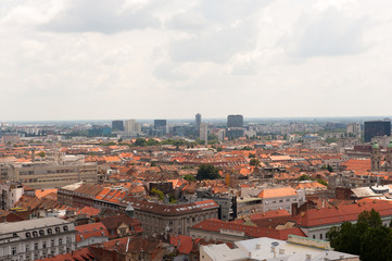 Obraz premium Cityscape of Zagreb, Croatia. Orange roof tops. Aerial view of old town in Europe. Zagreb landscape.