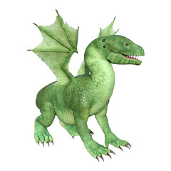 3D Rendering Fantasy Hatchling Dragon on White