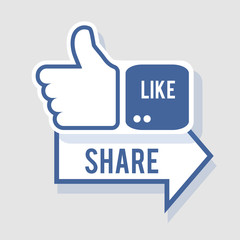 Like and share icon. Social symbol in flat style with shadow. Vector Illustration, eps 10