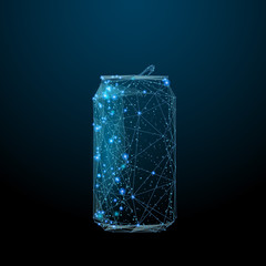 soda bottle composed of polygons. Eat and drink concept. Low poly vector illustration of a starry sky or Comos. The bottle consists of lines, dots and shapes.