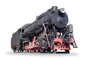 Old steam locomotive on a white background