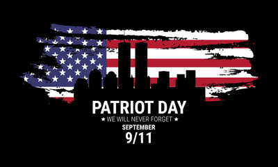 Vector patriot day illustration. We will newer forget 9\11/ Vector patriotic illustration with american flag - obrazy, fototapety, plakaty