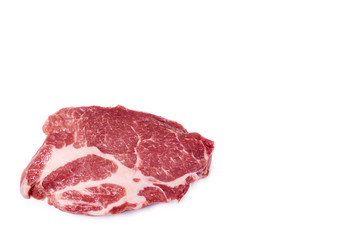 fresh raw beef steak isolated on white background, organic farm, copy space