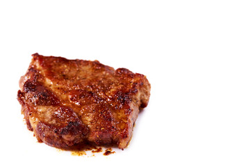 grilled meat steak with spices. Isolated on white background, copy space