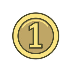 Shiny yellow coin icon. Line colored flat vector illustration. Isolated on white background.