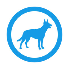 Icono plano silueta Pastor Aleman en circulo color azul