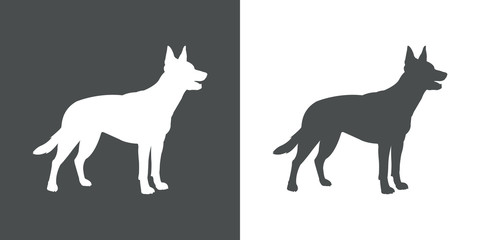 Icono plano silueta perro pastor aleman en gris y blanco