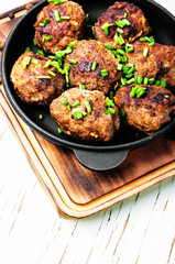 Meatballs in cast iron skillet