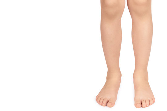 Cute kid leg, fast growing foot, isolated on white background. copy space template