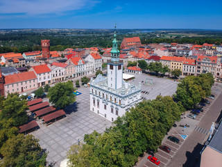 Fototapeta premium Aerial view of Chelmno with historical town hall, Poland