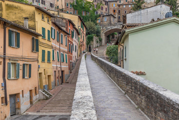 Fototapeta na wymiar Perugia, Italy - Perugia is one of the most interesting cities in Umbria. Here in particular a view of the medieval Old Town and its narrow alleys