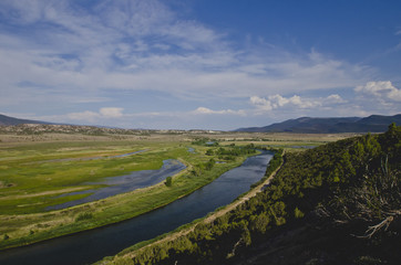A side view of the green river entering the colorado are form the utah side. 