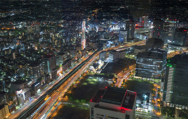 Fototapeta na wymiar aerial view of Yokohama traffic lights at night