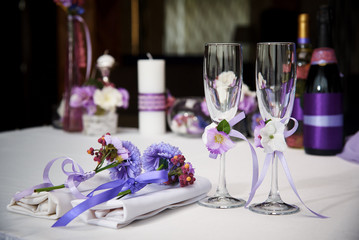 Wedding glasses on the celebratory table.