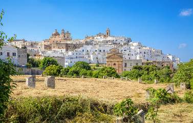 Panoramic view of Ostuni (white town), province of Brindisi, Apulia, southern Italy.