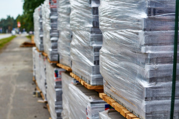 Laying of paving slabs on the street, repair and construction work.